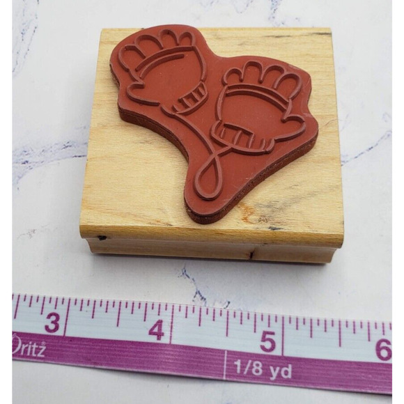 Winter Snow Fun Children's Gloves Wood Mounted Rubber Stamp - Picture 6 of 7